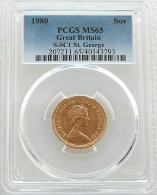 1980 St George and the Dragon Full Sovereign Gold Coin PCGS MS65