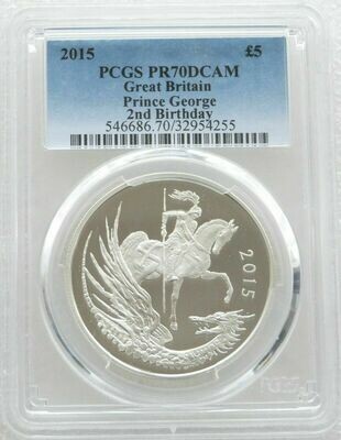2015 Prince George Second Birthday £5 Silver Proof Coin PCGS PR70 DCAM