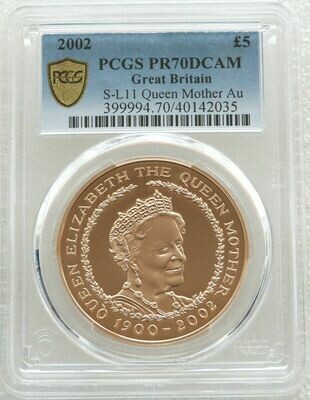 2002 Queen Mother Memorial £5 Gold Proof Coin PCGS PR70 DCAM