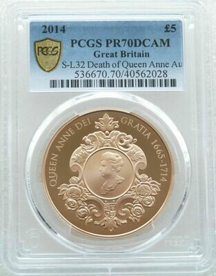 2014 Queen Anne £5 Gold Proof Coin PCGS PR70 DCAM