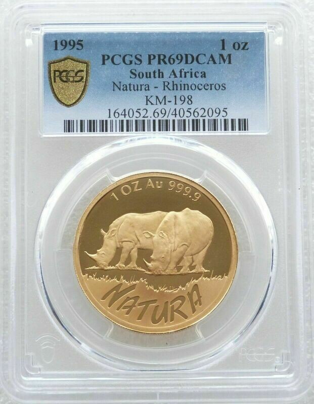 1995 South Africa Natura Rhino Gold Proof 1oz Coin PCGS PR69 DCAM