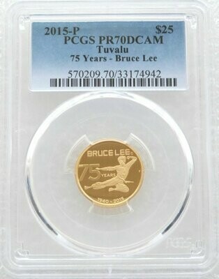 2015 Tuvalu Bruce Lee $25 Gold Proof 1/4oz Coin PCGS PR70 DCAM