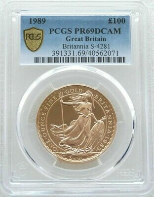 1989 Britannia £100 Gold Proof 1oz Coin PCGS PR69 DCAM