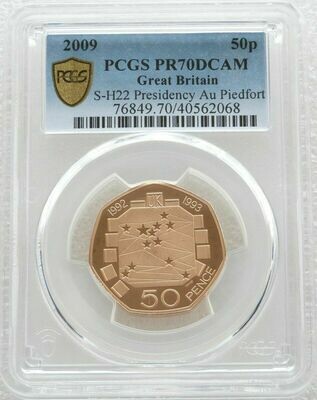 2009 European Presidency Piedfort 50p Gold Proof Coin PCGS PR70 DCAM