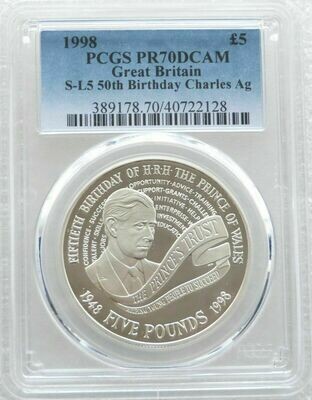 1998 Prince Charles of Wales £5 Silver Proof Coin PCGS PR70 DCAM