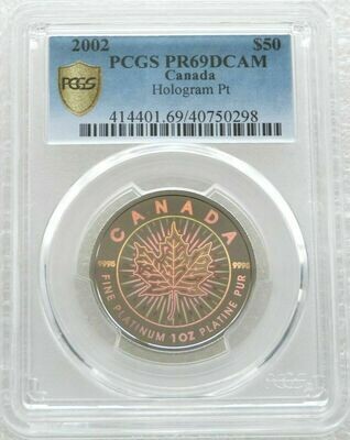 2002 Canada Maple Leaf Hologram $50 Platinum Proof 1oz Coin PCGS PR69 DCAM