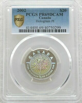 2002 Canada Maple Leaf Hologram $20 Platinum Proof 1/2oz Coin PCGS PR69 DCAM