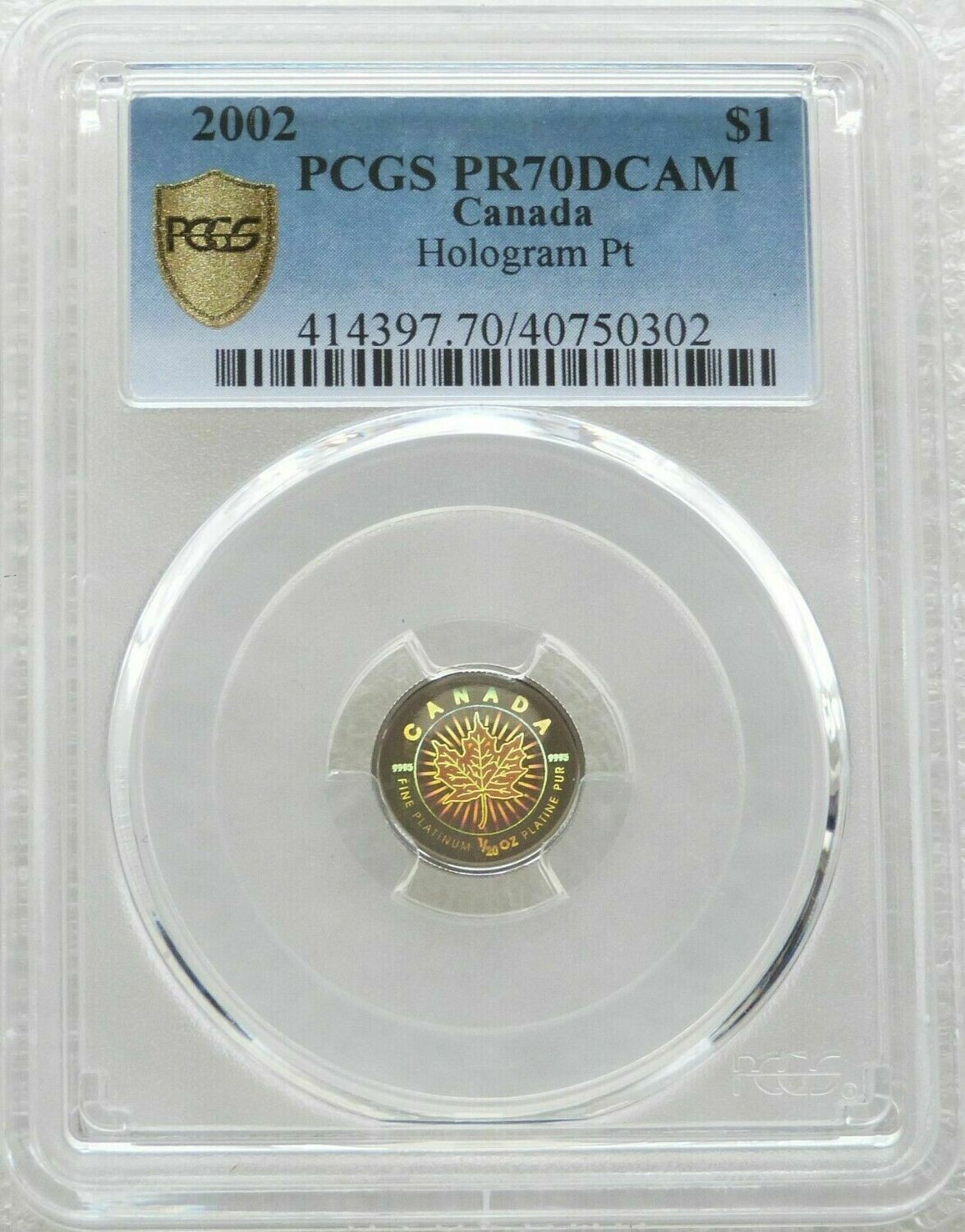 2002 Canada Maple Leaf Hologram $1 Platinum Proof 1/20oz Coin PCGS PR70 DCAM