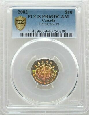 2002 Canada Maple Leaf Hologram $10 Platinum Proof 1/4oz Coin PCGS PR69 DCAM