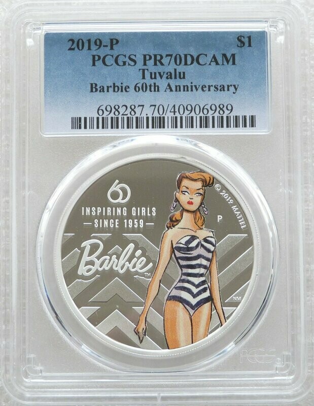 2019 Tuvalu Mattel Barbie 60th Anniversary $1 Silver Proof 1oz Coin PCGS PR70 DCAM