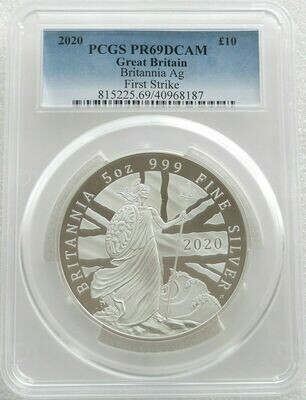 2020 Britannia £10 Silver Proof 5oz Coin PCGS PR69 DCAM First Strike - Mintage 250