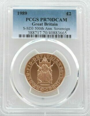 1989 Tudor Rose £2 Double Sovereign Gold Proof Coin PCGS PR70 DCAM