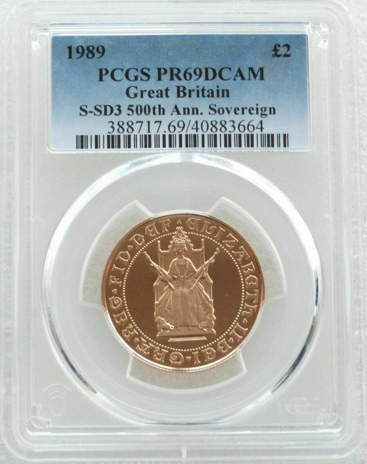 1989 Tudor Rose £2 Double Sovereign Gold Proof Coin PCGS PR69 DCAM