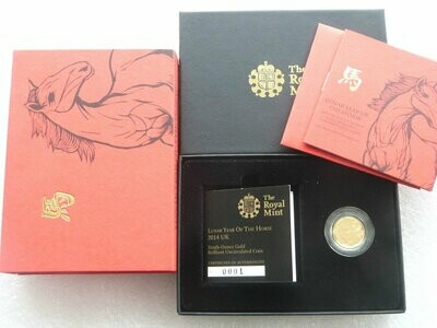 2014 British Lunar Horse £10 Gold 1/10oz Coin Box Coa 0001