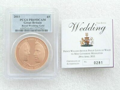 2011 Royal Wedding William and Kate £5 Gold Proof Coin PCGS PR69 DCAM