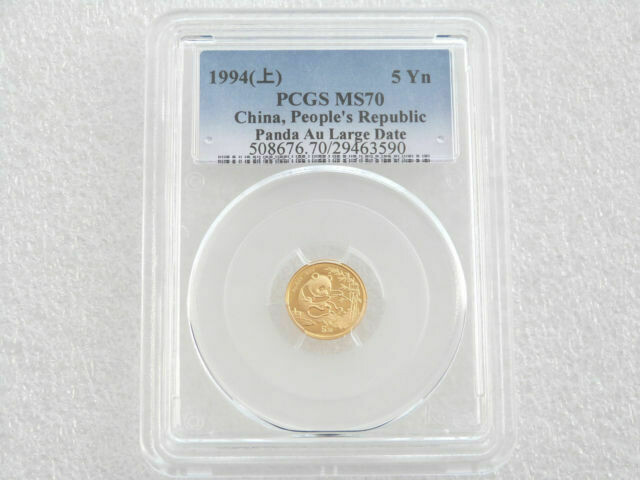 1994-LD China Large Date Panda 5 Yuan Gold 1/20oz Coin PCGS MS70
