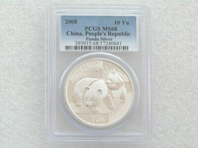 2008 China Panda 10 Yuan Silver 1oz Coin PCGS MS68