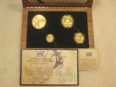 2001 South Africa Prestige Natura Oryx Gold Proof 4 Coin Set Box Coa