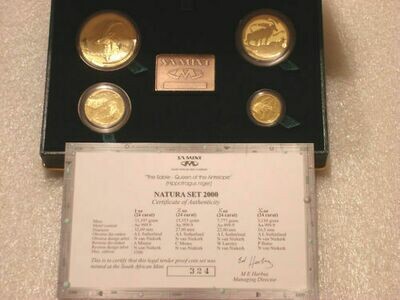 2000 South Africa Natura Sable Gold Proof 4 Coin Set Box Coa