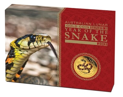 2013-P Australia Lunar Snake Colour $15 Gold Proof 1/10oz Coin Box Coa