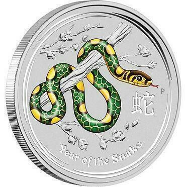 2013-P Australia Lunar Snake Colour $8 Silver 5oz Coin
