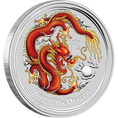 2012-P Australia Lunar Dragon Red $1 Silver 1oz Coin