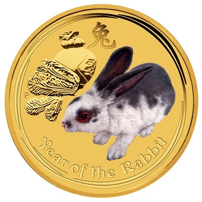 2011-P Australia Lunar Rabbit Colour $5 Gold 1/20oz Coin