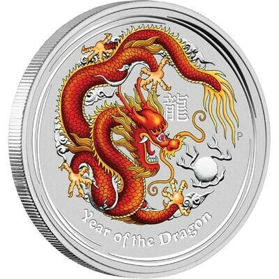 2012-P Australia Lunar Dragon Colour $8 Silver 5oz Coin