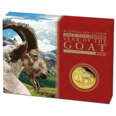 2015-P Australia Lunar Goat $15 Gold Proof 1/10oz Coin Box Coa