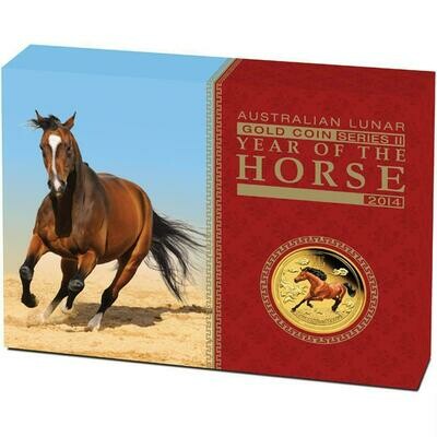 2014-P Australia Lunar Horse Colour $100 Gold Proof 1oz Coin Box Coa