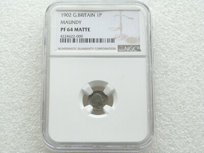 1902 Edward VII Coronation Maundy 1D Silver Matte Proof Coin NGC PF64