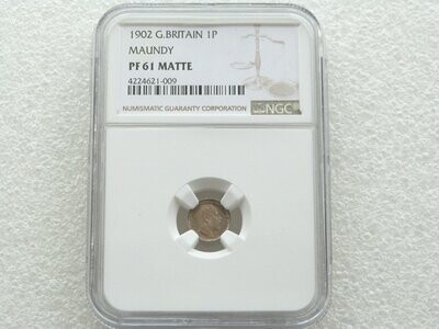 1902 Edward VII Coronation Maundy 1D Silver Matte Proof Coin NGC PF61