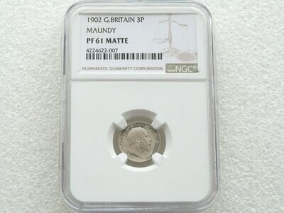1902 Edward VII Coronation Maundy 3D Silver Matte Proof Coin NGC PF61