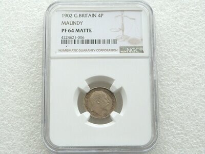 1902 Edward VII Coronation Maundy 4D Silver Matte Proof Coin NGC PF64