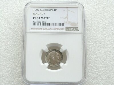 1902 Edward VII Coronation Maundy 4D Silver Matte Proof Coin NGC PF63