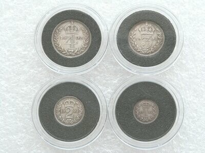 1902 Edward VII Coronation Maundy Silver Matte Proof 4 Coin Set