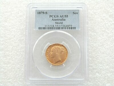1879-S Australia Sydney Victoria Shield Full Sovereign Gold Coin PCGS AU55