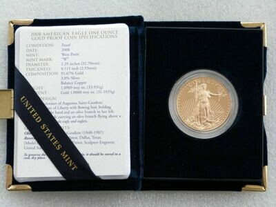 2008-W American Eagle $50 Gold Proof 1oz Coin Box Coa