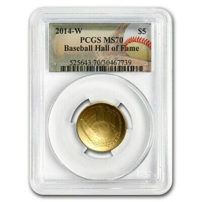 2014-W American Baseball Hall of Fame $5 Gold Coin PCGS MS70