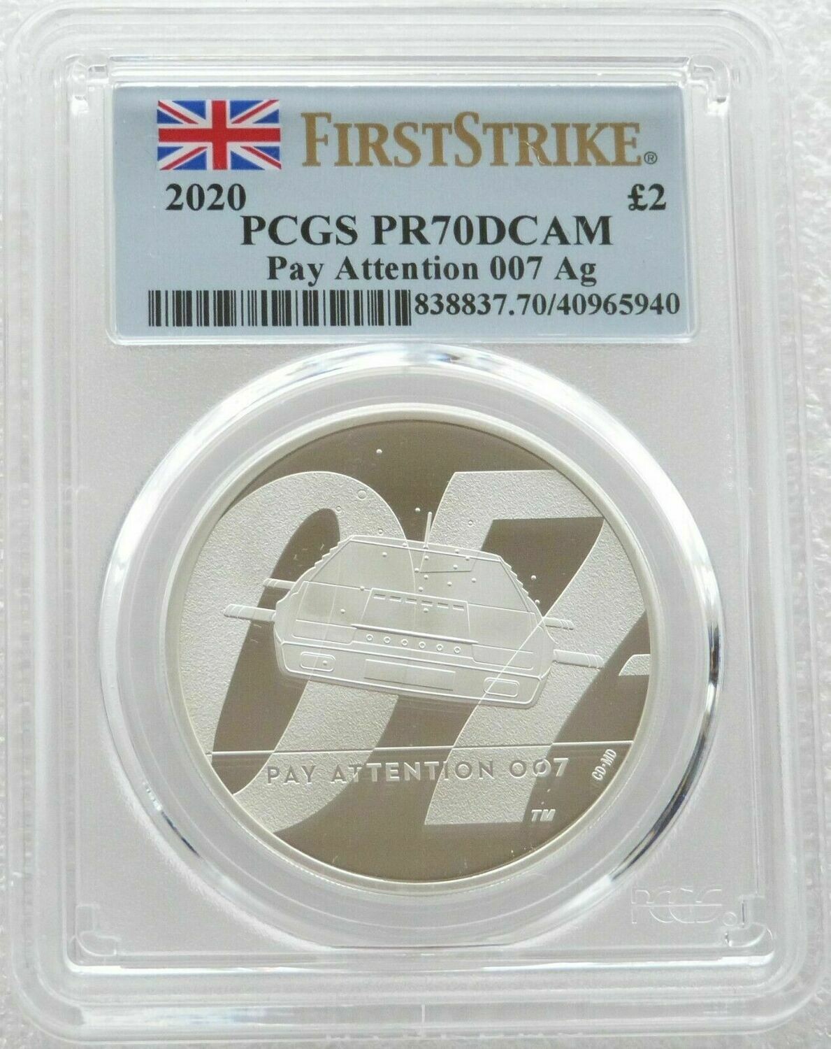 2020 James Bond Pay Attention 007 £2 Silver Proof 1oz Coin PCGS PR70 DCAM First Strike