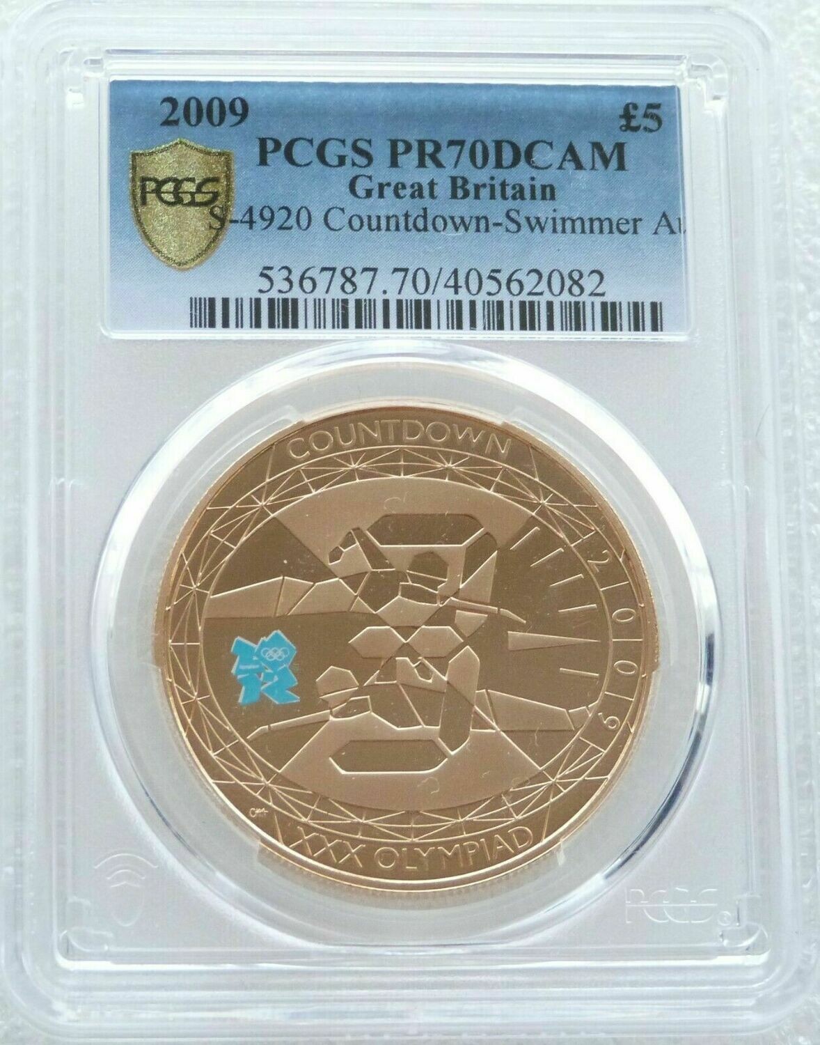 2009 London Olympic Games Countdown £5 Gold Proof Coin PCGS PR70 DCAM