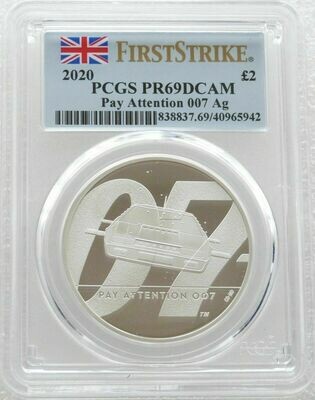 2020 James Bond Pay Attention 007 £2 Silver Proof 1oz Coin PCGS PR69 DCAM First Strike