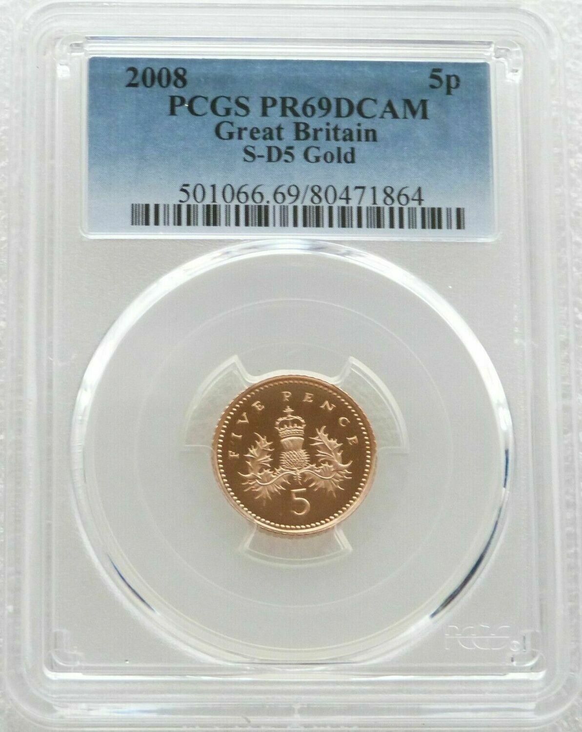 2008 Scottish Thistle 5p Gold Proof Coin PCGS PR69 DCAM