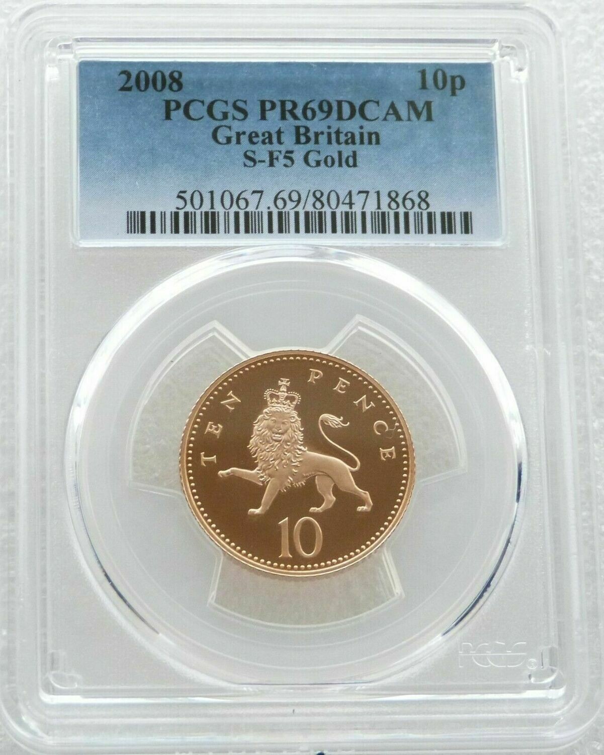 2008 Crowned Lion Passant 10p Gold Proof Coin PCGS PR69 DCAM