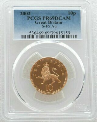 2002 Golden Jubilee Crowned Lion Passant 10p Gold Proof Coin PCGS PR69 DCAM