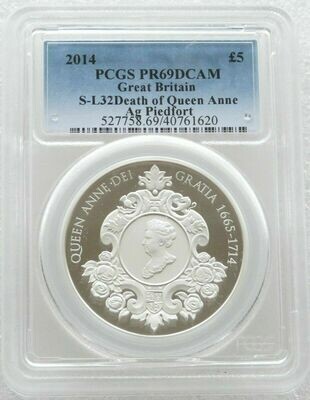 2014 Queen Anne Piedfort £5 Silver Proof Coin PCGS PR69 DCAM