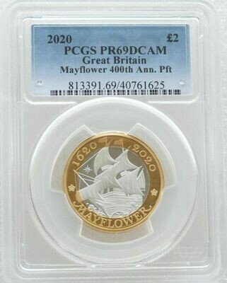 2020 Mayflower Piedfort £2 Silver Proof Coin PCGS PR69 DCAM