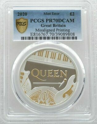 2020 Music Legends Queen £2 Silver Proof 1oz Coin PCGS PR70 DCAM - Mint Error Misaligned Printing