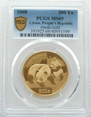 2008 China Panda 500 Yuan Gold 1oz Coin PCGS MS69