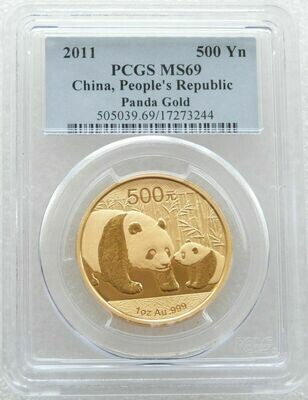 2011 China Panda 500 Yuan Gold 1oz Coin PCGS MS69